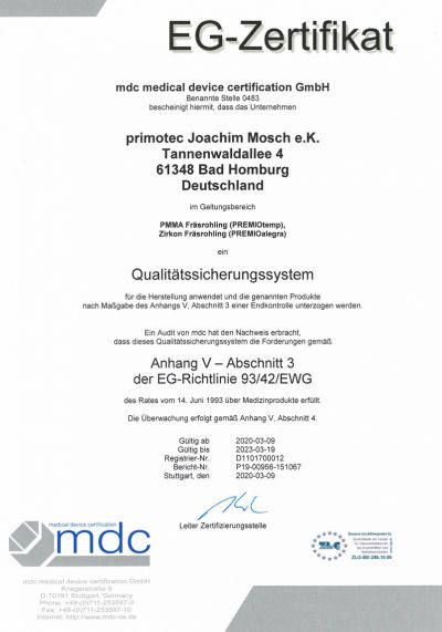 EG Zertifikat primotec